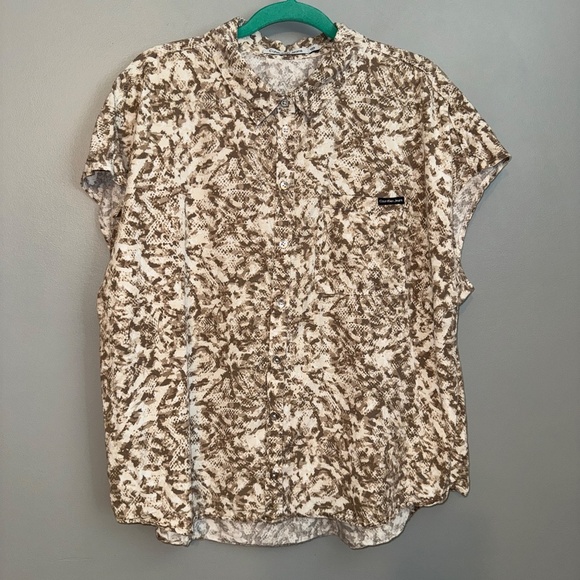 EUC Calvin Klein Jeans Snakeskin Tencel Spread Collar Cap Sleeve Size XL - Picture 1 of 6